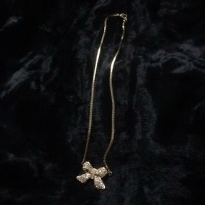 Monet necklace w/ bow pendant and rhinestones.